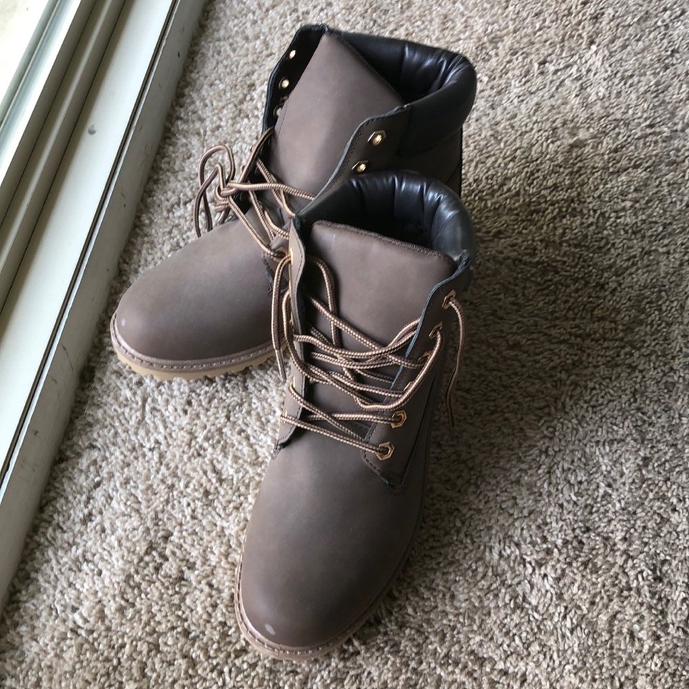 Brown lace up boots